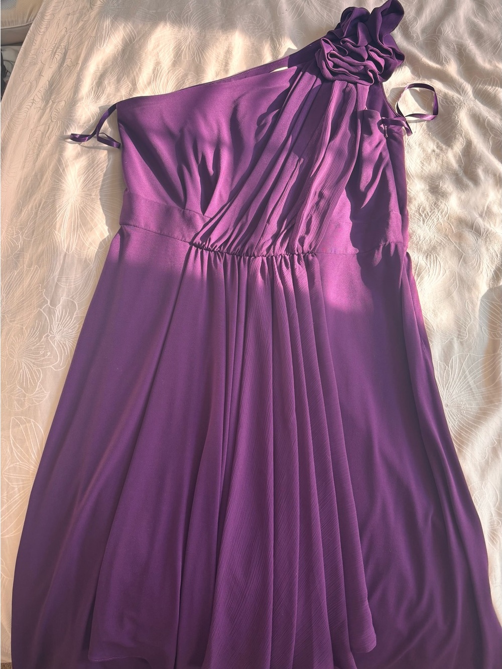 Max & Cleo One-Shoulder Pleated Purple Evening Dress
